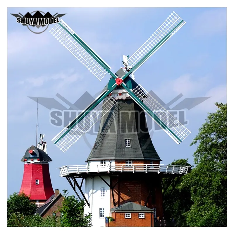 2021, 2.1m (7FT) Dutch Windmill Model Outdoor Statue Dutch Windmill Large Building Model Park Decoration