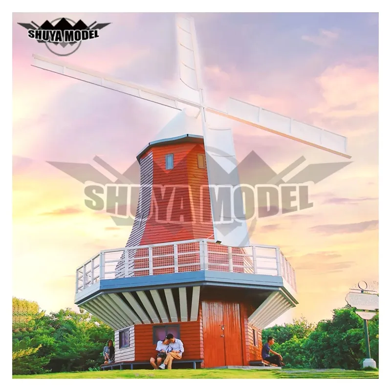 2021, 2.1m (7FT) Dutch Windmill Model Outdoor Statue Dutch Windmill Large Building Model Park Decoration