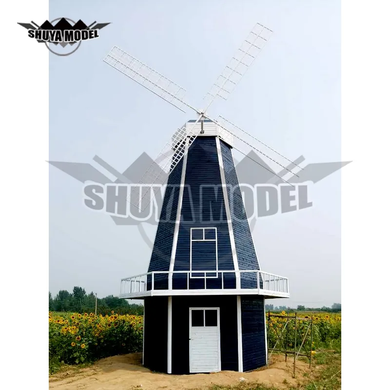 2021, 2.1m (7FT) Dutch Windmill Model Outdoor Statue Dutch Windmill Large Building Model Park Decoration