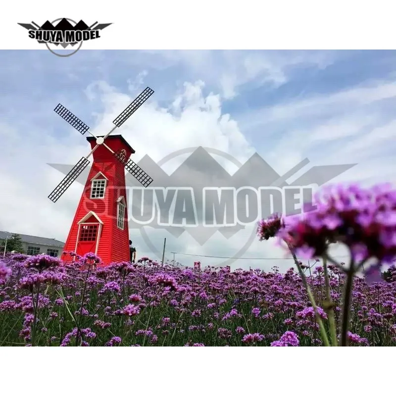 2021, 2.1m (7FT) Dutch Windmill Model Outdoor Statue Dutch Windmill Large Building Model Park Decoration