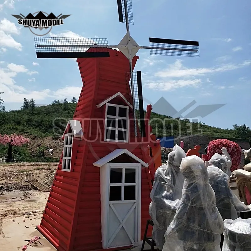 2021, 2.1m (7FT) Dutch Windmill Model Outdoor Statue Dutch Windmill Large Building Model Park Decoration