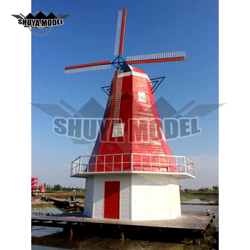 2021, 2.1m (7FT) Dutch Windmill Model Outdoor Statue Dutch Windmill Large Building Model Park Decoration