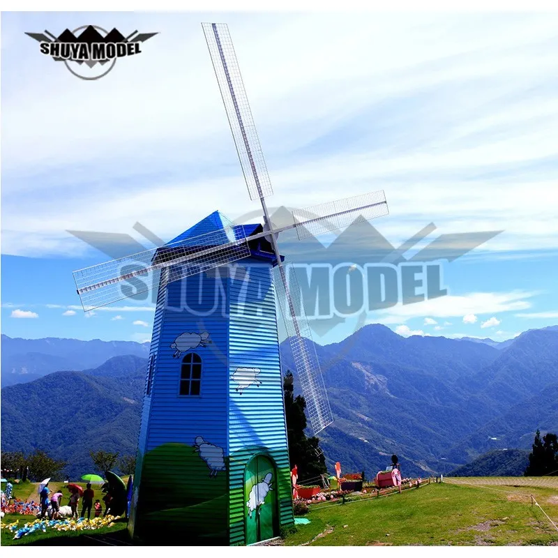 2021, 2.1m (7FT) Dutch Windmill Model Outdoor Statue Dutch Windmill Large Building Model Park Decoration