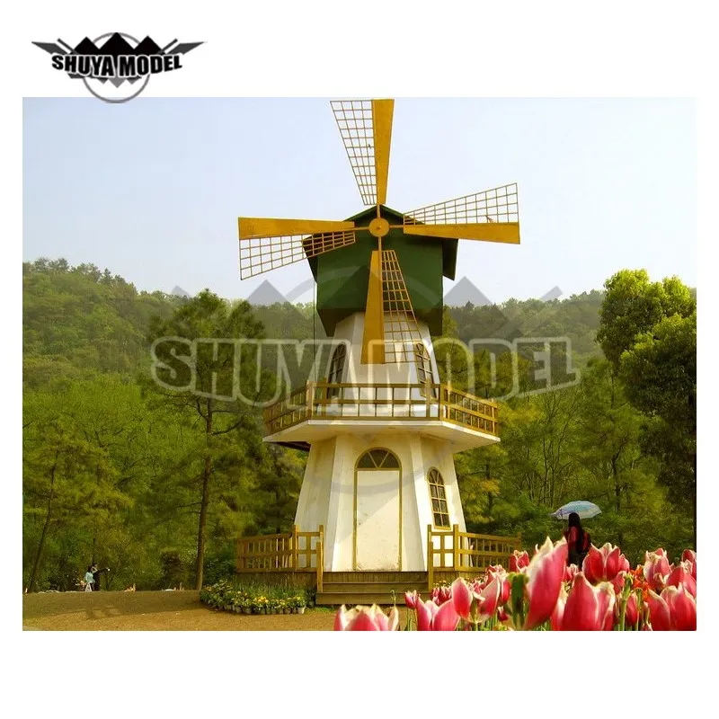 2021, 2.1m (7FT) Dutch Windmill Model Outdoor Statue Dutch Windmill Large Building Model Park Decoration