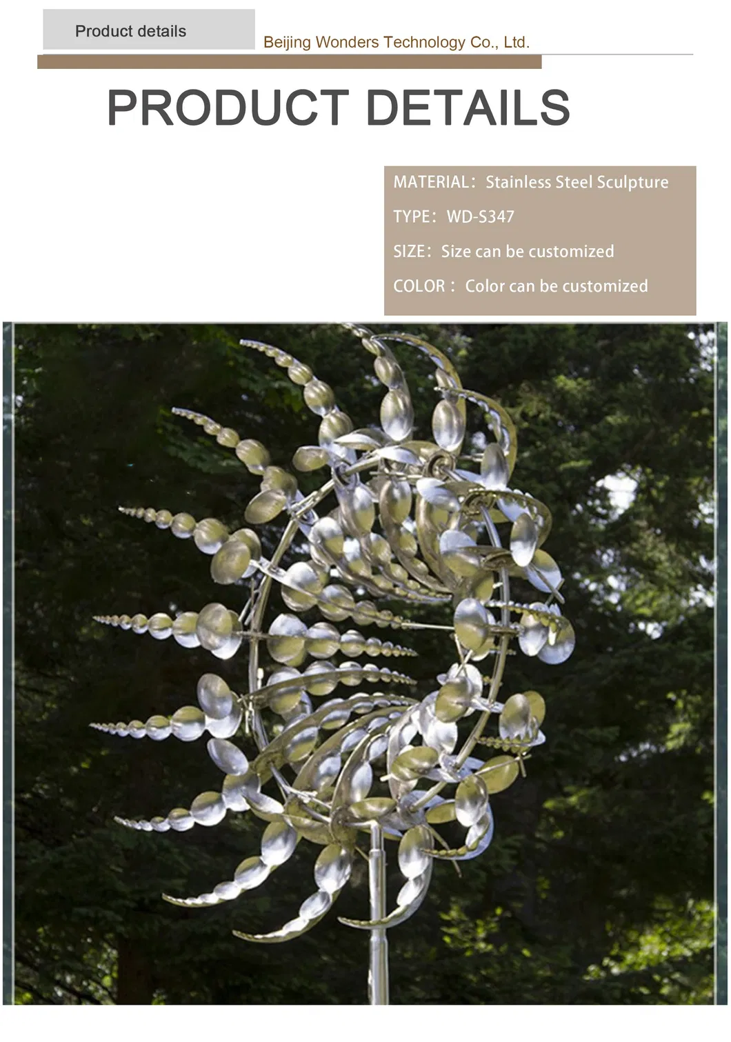Abstract Outdoor Large Garden Metal Stainless Steel Wind Kinetic Sculpture