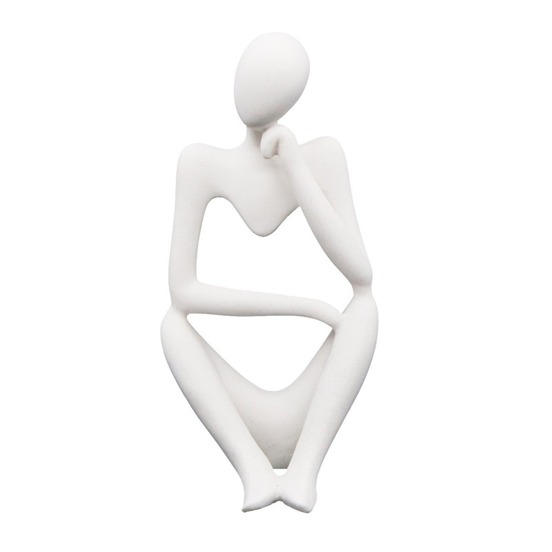 Abstract White Resin Thinker Statue for Home Decor