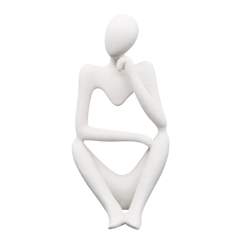 Abstract White Resin Thinker Statue for Home Decor