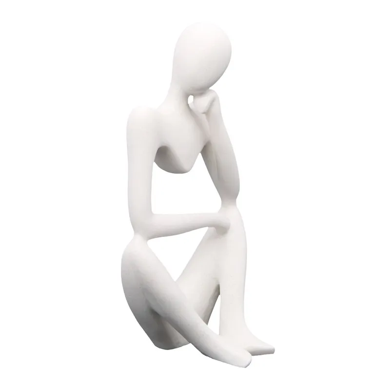 Abstract White Resin Thinker Statue for Home Decor