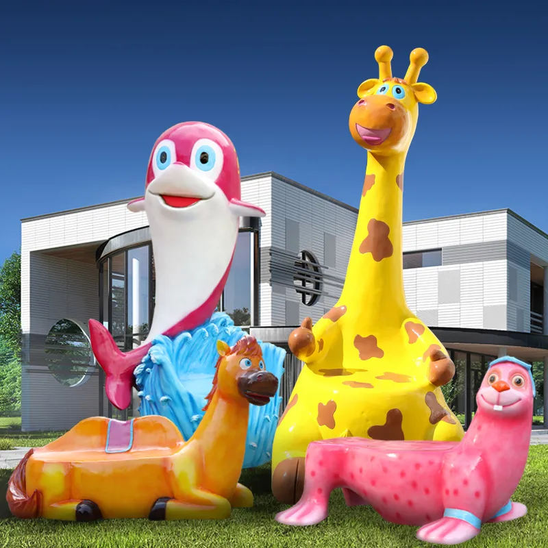 Amusement Park Decoration Life Size Fiberglass Animal Chairs with Factory Price