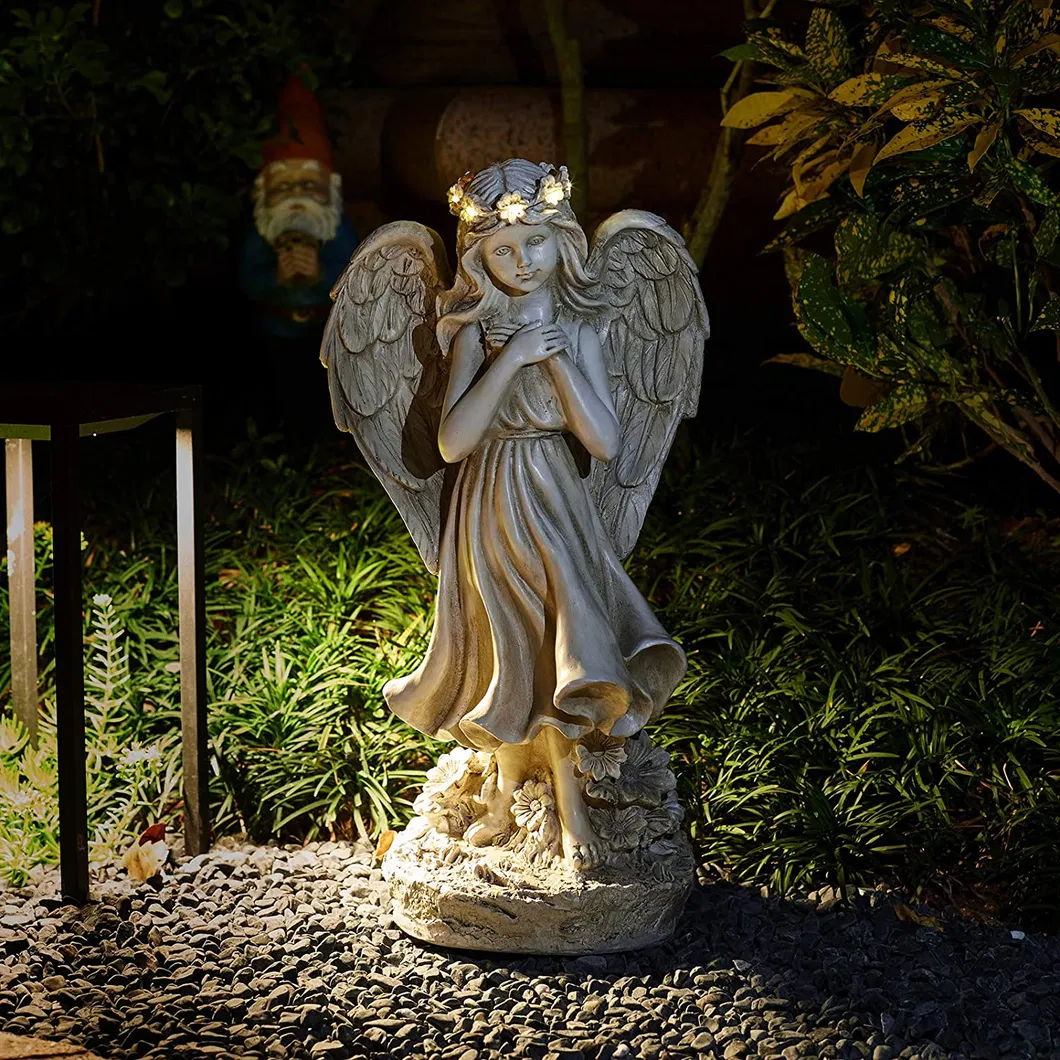 Angel Statue with Battery LED Lights Timer Cemetary Grave Decoration
