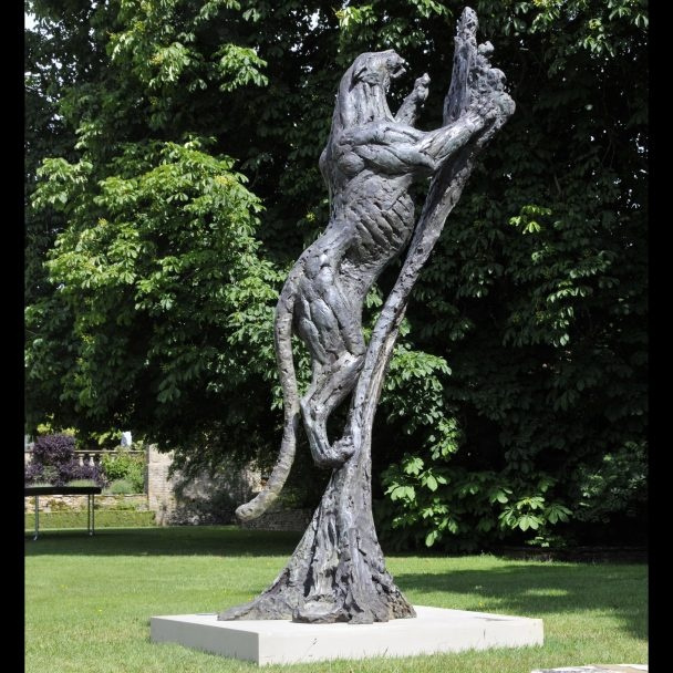 Animals Sculpture Outdoor Roaring Leopard Bronze Statue