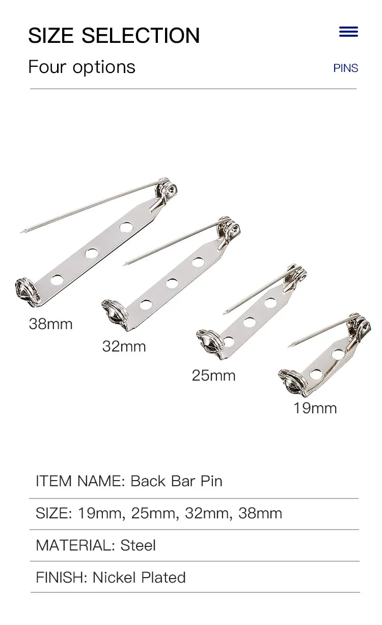 Brooch Base Back Bar Pins Findings Jewelry Making Clip safety Catch Findings Silver Plated Metal Pin Back Brooch