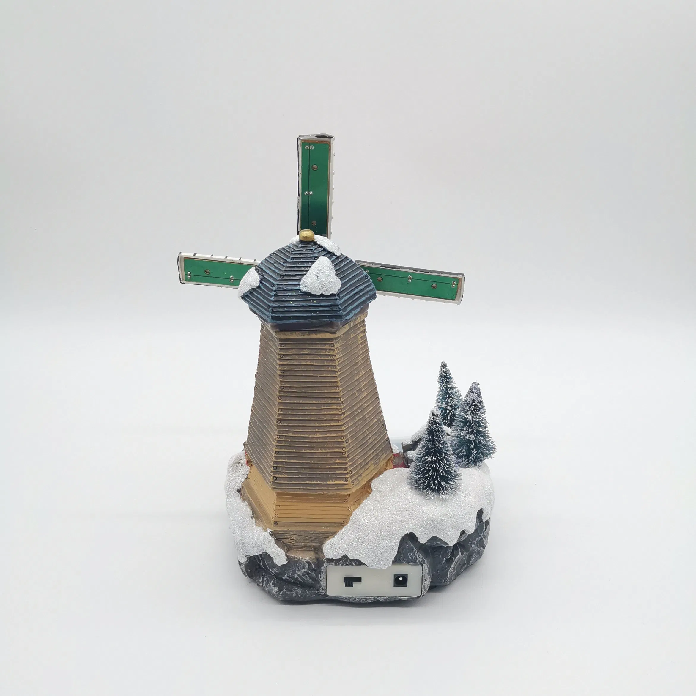 BSCI Factory Polyresin Lighthouse with Windmill LED Light Christmas Decoration