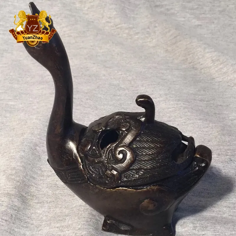 Chinese Traditional Hand Cast Polished Bronze Goose Sculpture