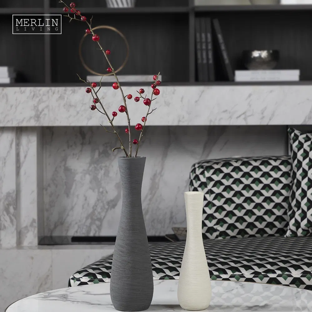 Contemporary Fluted Ribbed Textured Vase Nordic Unique Long Neck Hourglass Vase Tall Decorative Thin Tube Vase Tabletop Decor