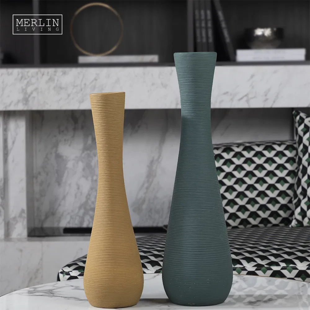 Contemporary Fluted Ribbed Textured Vase Nordic Unique Long Neck Hourglass Vase Tall Decorative Thin Tube Vase Tabletop Decor