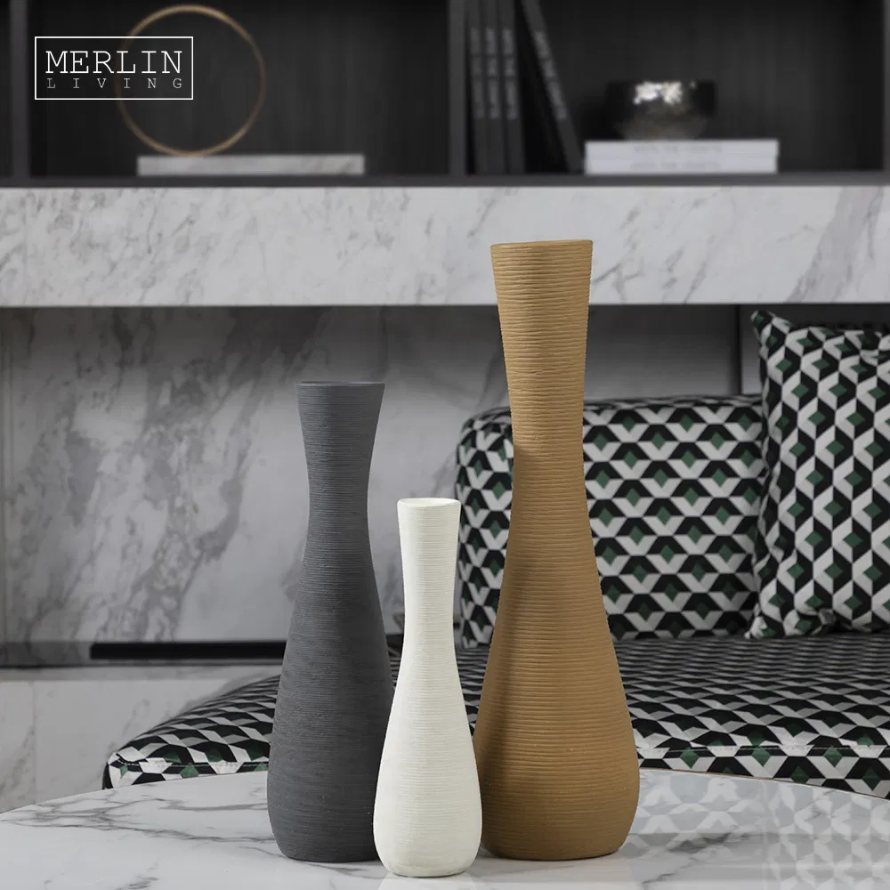Contemporary Fluted Ribbed Textured Vase Nordic Unique Long Neck Hourglass Vase Tall Decorative Thin Tube Vase Tabletop Decor