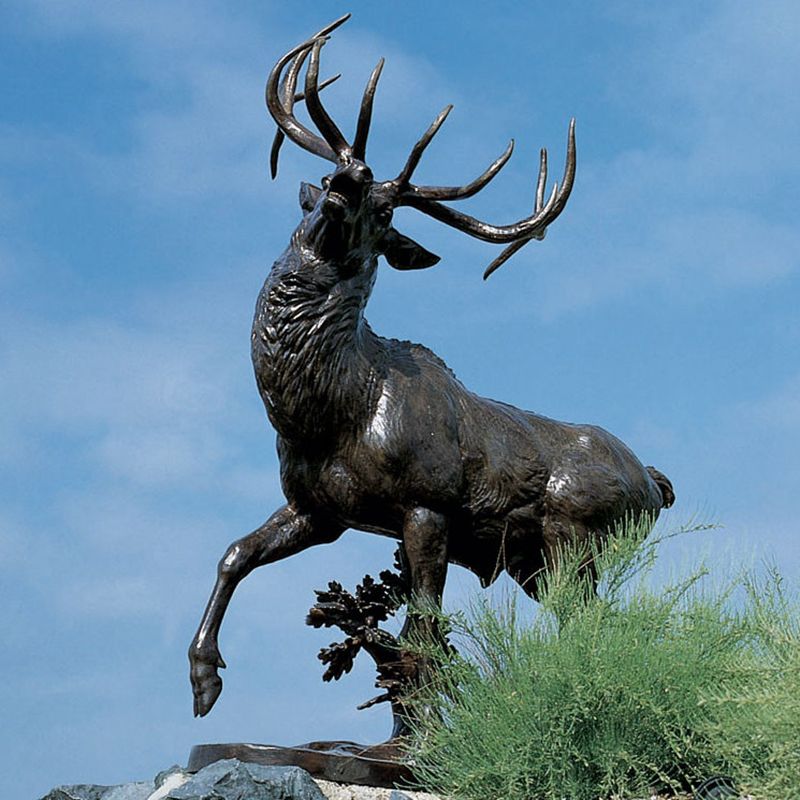 Copper Elk Sculpture Struggling and Roaring Elk Cast in Bronze Brass Statue