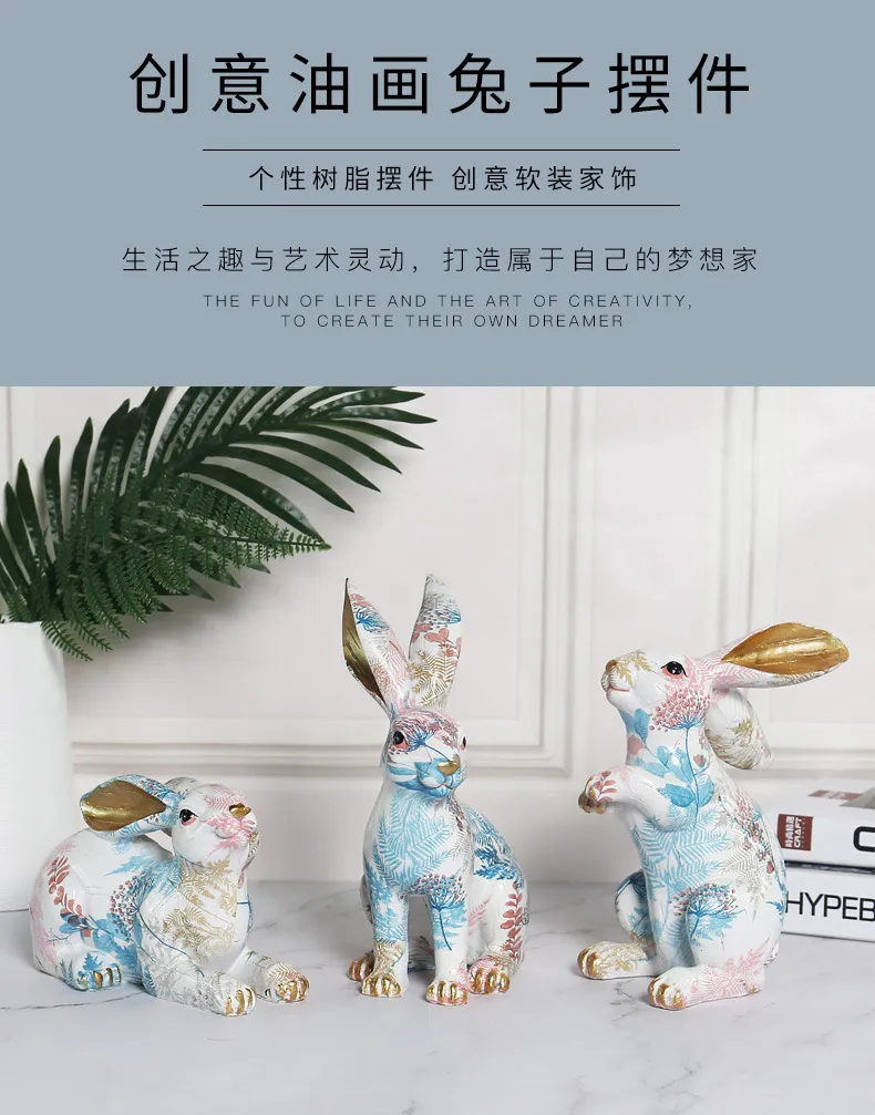 Custom Animal Figurines Garden Decoration Resin Cute Rabbit Polyresin Bunny Figurine Indoor