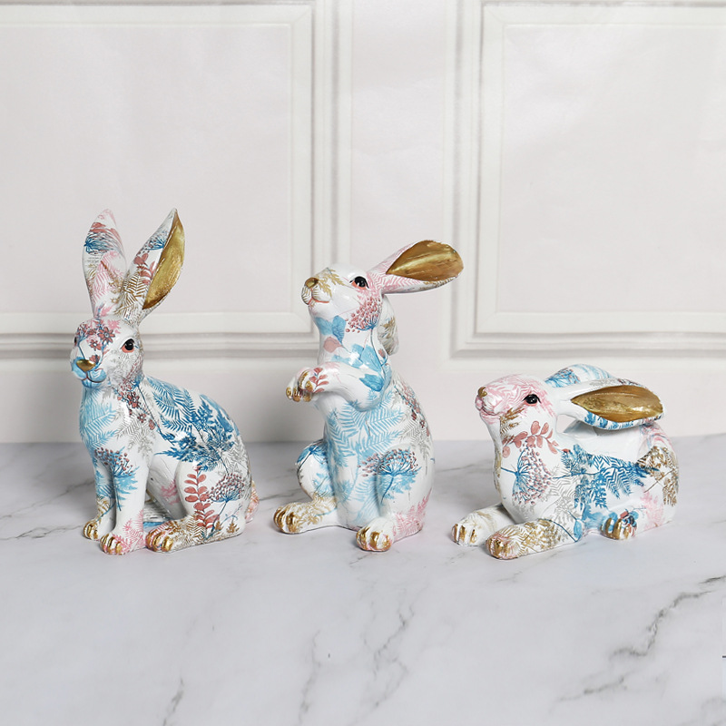 Custom Animal Figurines Garden Decoration Resin Cute Rabbit Polyresin Bunny Figurine Indoor