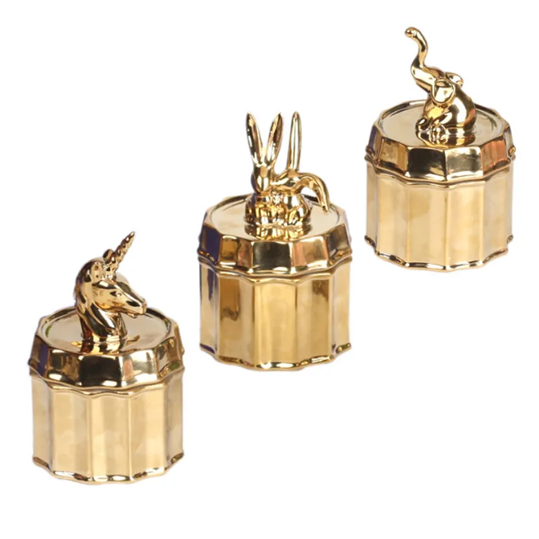 Custom Ceramic Plating Golden Porcelain Animal Unicorn Shape Hanging Jewelry Storage Organizer