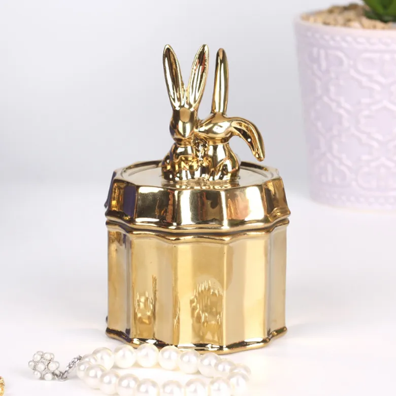 Custom Ceramic Plating Golden Porcelain Animal Unicorn Shape Hanging Jewelry Storage Organizer