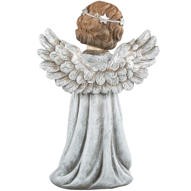 Custom House Decorative Tabletop White Small Resin Pray Cherub Angel Statue with LED Ring