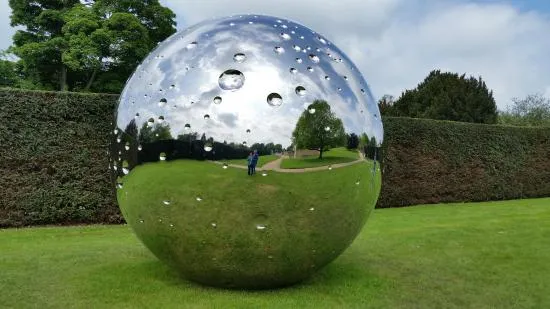 Custom Modern Abstract Sphere Ball Sculpture in Stainless Steel Mirror Polished