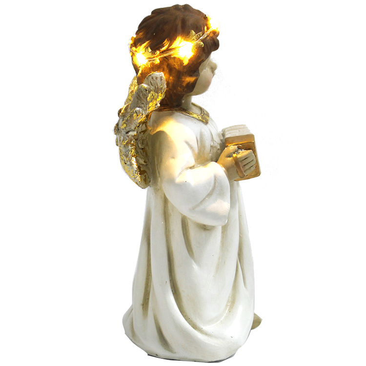 Customized Home Decor Miniature LED Fiberglass Wing Resin Cherub Angel Statue with Accordion