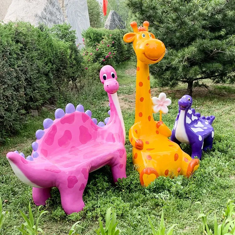 Customized Resin Lifesize Giraffe Dinosaur Bench Fiberglass Animal Bench for Park Outdoor Decoration