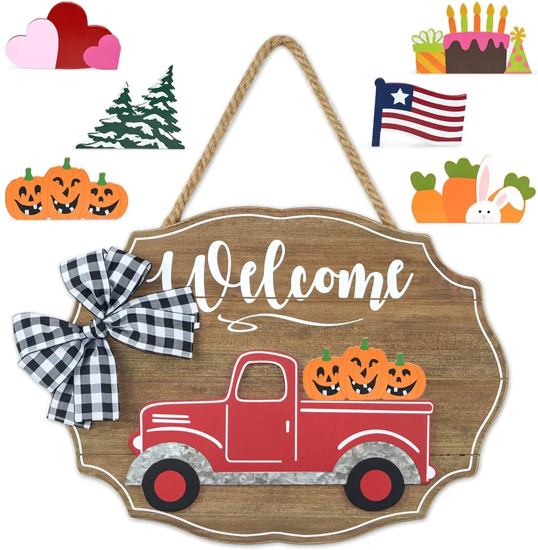 Door Round Wood Sign Hanging Welcome Sign for Farmhouse Porch Spring Welcome Sign Farmhouse Home Decorations