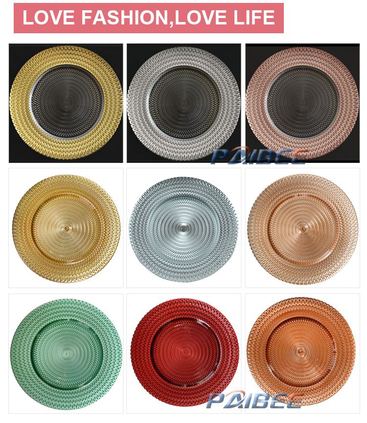 European Wedding Glass Charger Plates Rose Gold Charger Plates