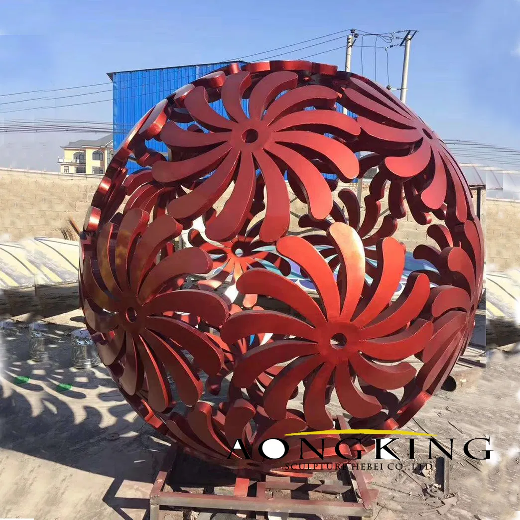 Factory Popular Cuistomized Metal Paint Red Hollow Sphere Sculpture