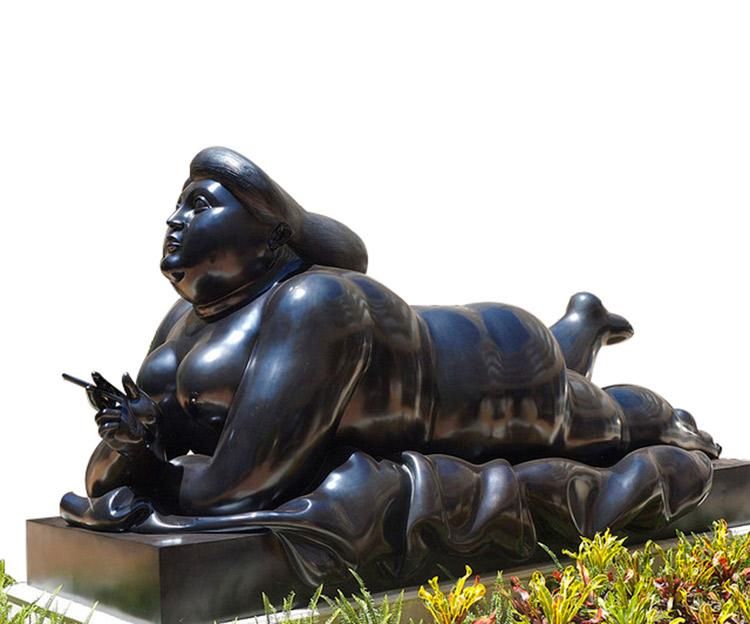 Famous Sculpture Fat Nude Woman with Horse by Botero Bronze Black Statue