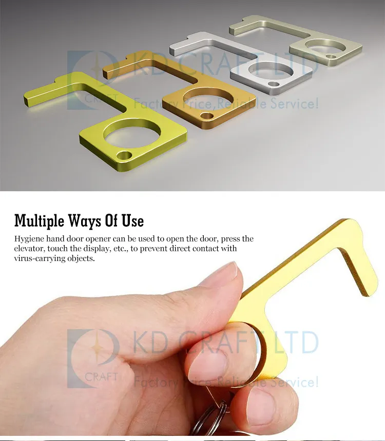 Fast Delivery Germ Free Door Opener Key Chain Protective Hygiene Hand Antimicrobial Brass EDC No Touch Door Opener Keychain