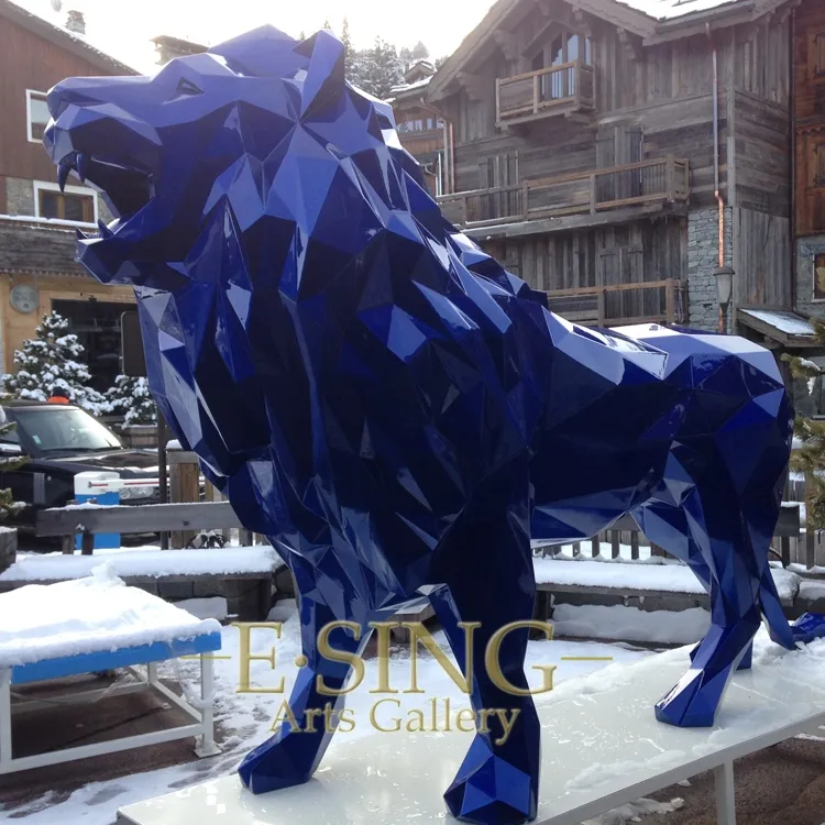 Fiberglass Sculpture Modern Art Mosaic Animal Design Fiberglass Geometric Shape Lion