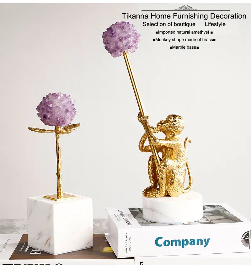 Furnishings Modern Tabletop Ornaments Natural Purple Crystal Stone Decorative Flowers for Home