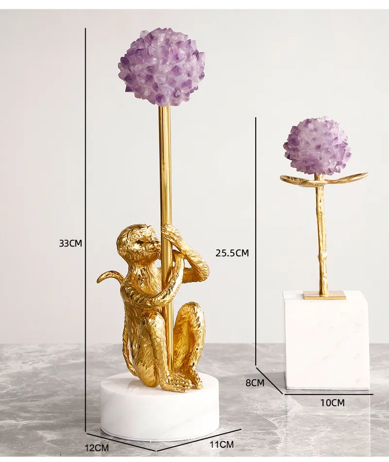 Furnishings Modern Tabletop Ornaments Natural Purple Crystal Stone Decorative Flowers for Home