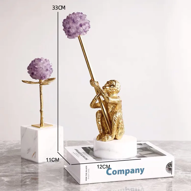 Furnishings Modern Tabletop Ornaments Natural Purple Crystal Stone Decorative Flowers for Home
