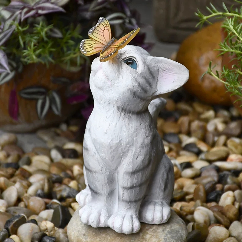 Garden Cat Solar Light Cat with Butterfly Solar Light Outdoor Cat Decoration