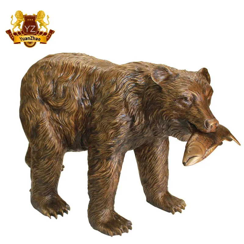 Garden Decoration Bronze Bear Eating Fish for Sale