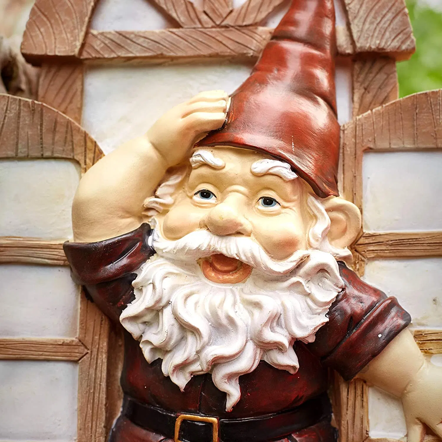 Gnomes Elf Open Window Tree Resin Sculpture to Welcome Visitors