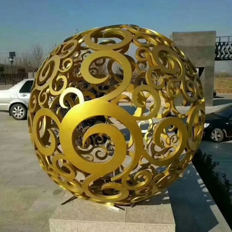 Gold Hollow Sphere Figure Steel Metal Hand Crafted Home Decor