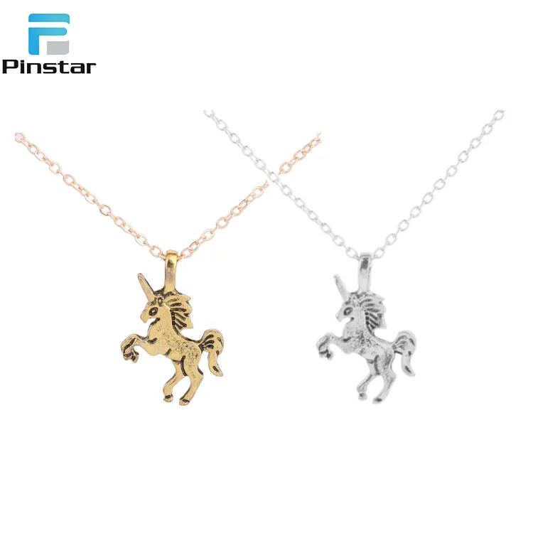 Gold Silver Plated Unicorn Animal Pendant Necklace for Women