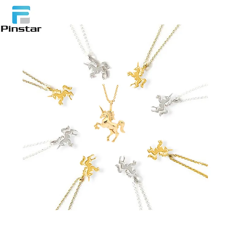 Gold Silver Plated Unicorn Animal Pendant Necklace for Women