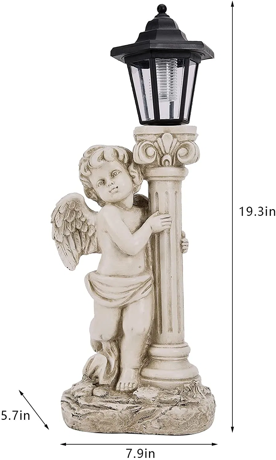 Hand Sculptured Solar Light Cherub Angel Statue with Marble Pillar