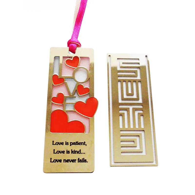 High Quality Custom Logo Blank Metal Gold Craft Color Cartoon Cute Paperclip Metal Heart Bookmark for Sale (14)