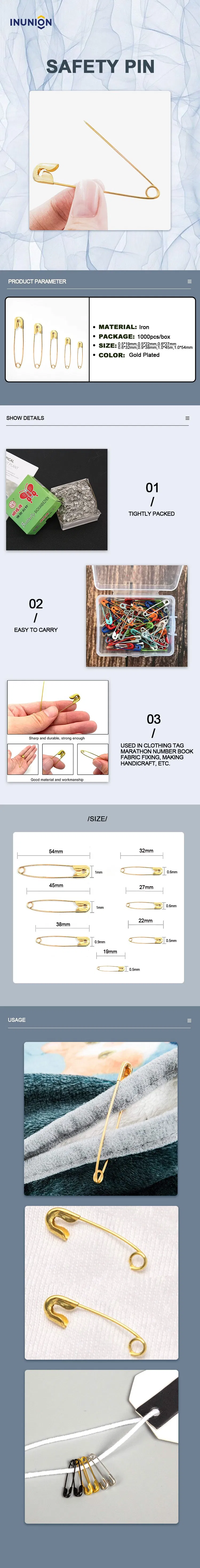 High Quality Gold Plated Iron DIY Apply to Tag Kinds of Size Safety Pin