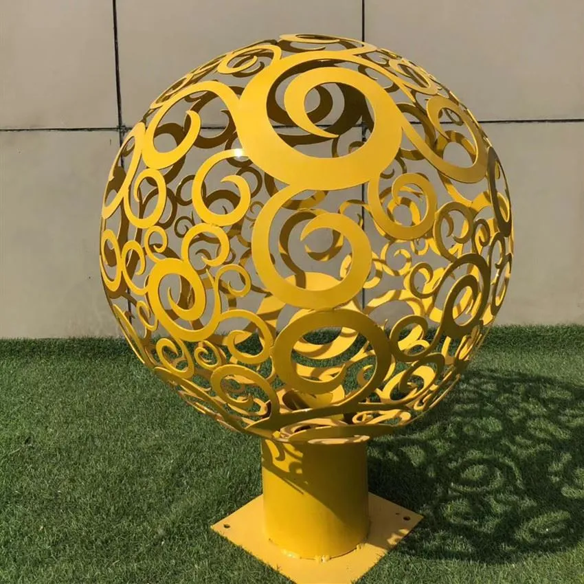High Quality Handicraft Hollow Design Stainless Steel Sphere Sculpture Ball Statue