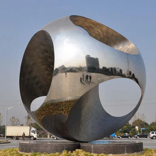 High Quality Handicraft Hollow Design Stainless Steel Sphere Sculpture Ball Statue